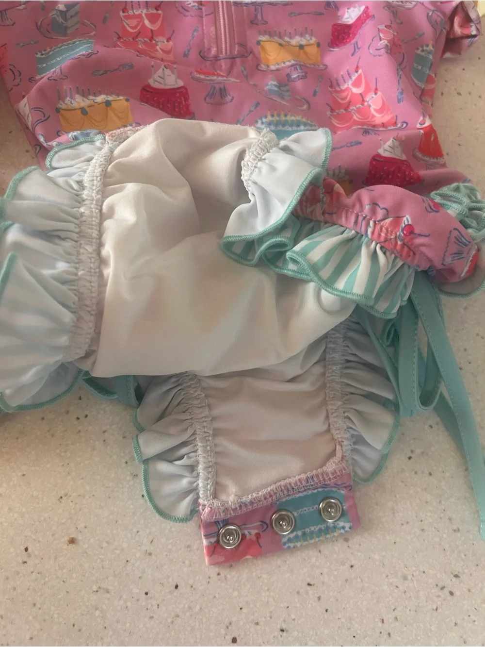 Long Sleeve Pink Cake-Print Rashguard Swimsuit